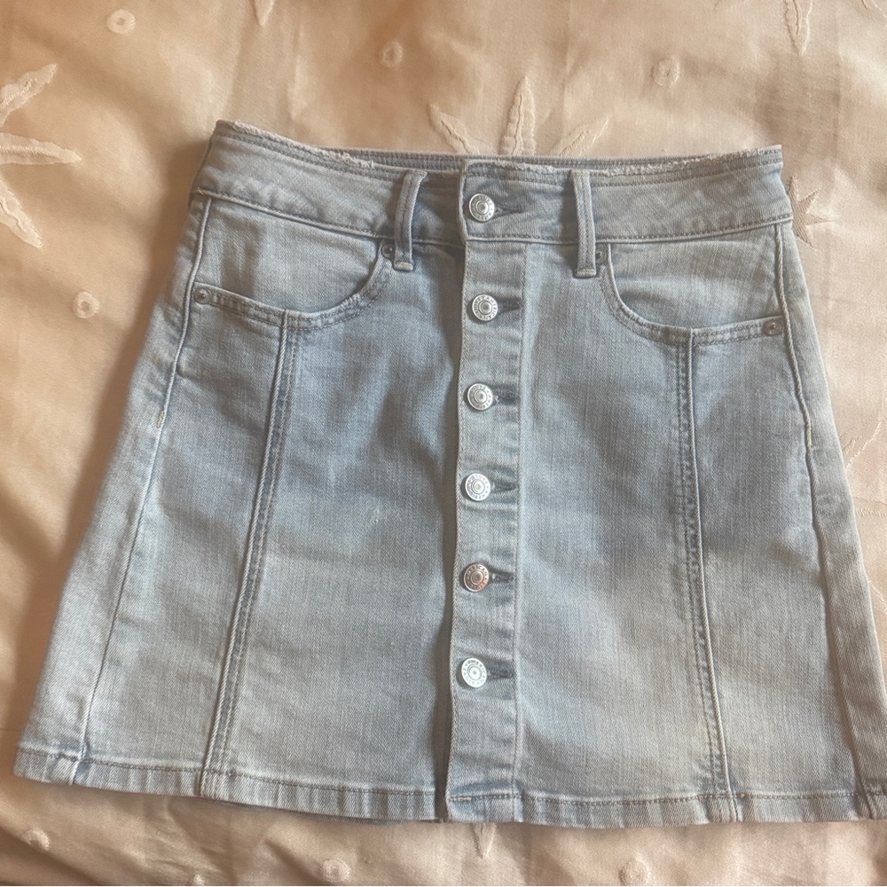 American Eagle Light Blue Button-Front Mini Denim Skirt Juniors size 0 New